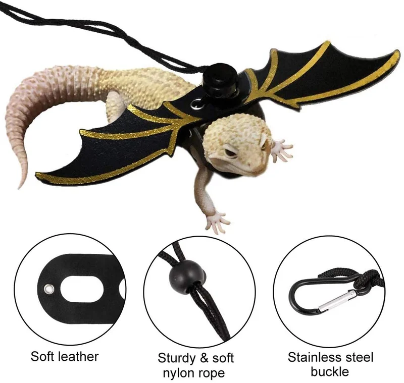 MABELER 3 Packs Adjustable Lizard Leash Bearded Dragon Harness (S/M/L Size) with Cool Wings for Lizard Reptiles and Other Small Pet Animals