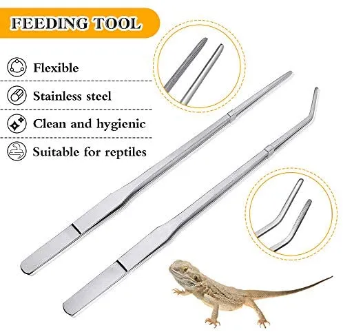 Sayopin Adjustable Reptile Bearded Dragon Harness + 2pcs Reptile Feeding Pliers Stainless Steel Feeder Tool, Reptile Harness Suitable for Small, Medium and Large Reptiles