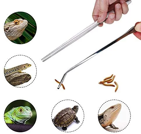 Sayopin Adjustable Reptile Bearded Dragon Harness + 2pcs Reptile Feeding Pliers Stainless Steel Feeder Tool, Reptile Harness Suitable for Small, Medium and Large Reptiles