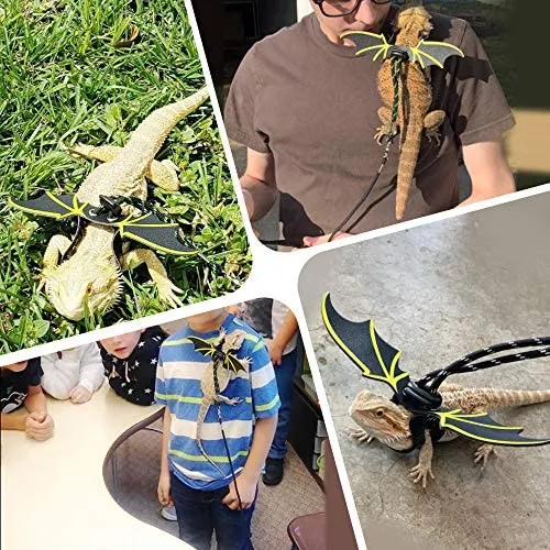 Sayopin Adjustable Reptile Bearded Dragon Harness + 2pcs Reptile Feeding Pliers Stainless Steel Feeder Tool, Reptile Harness Suitable for Small, Medium and Large Reptiles