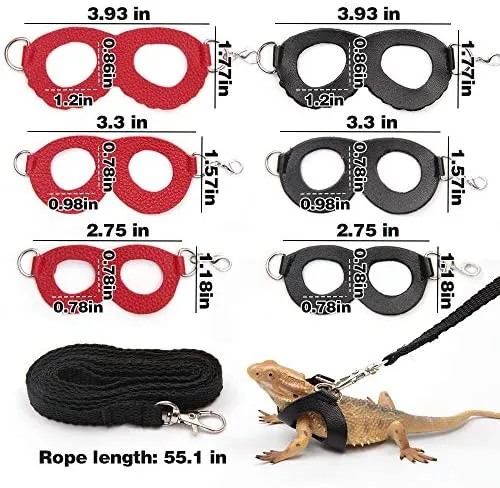 Sayopin Adjustable Reptile Bearded Dragon Harness + 2pcs Reptile Feeding Pliers Stainless Steel Feeder Tool, Reptile Harness Suitable for Small, Medium and Large Reptiles