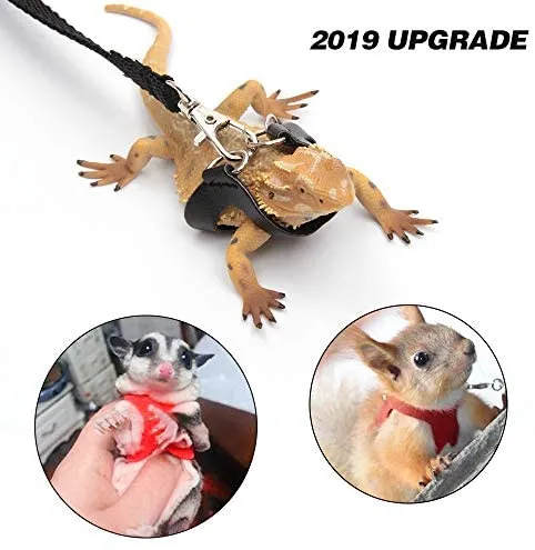 Sayopin Adjustable Reptile Bearded Dragon Harness + 2pcs Reptile Feeding Pliers Stainless Steel Feeder Tool, Reptile Harness Suitable for Small, Medium and Large Reptiles