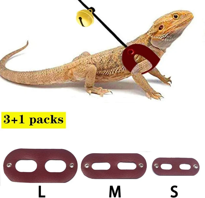 SEAPANHE 3 paquetes de arnés de dragón y correa ajustable (S, M, L) – Correa de piel suave para reptiles, lagarto para anfibios y otros animales pequeños de mascota, rojo
