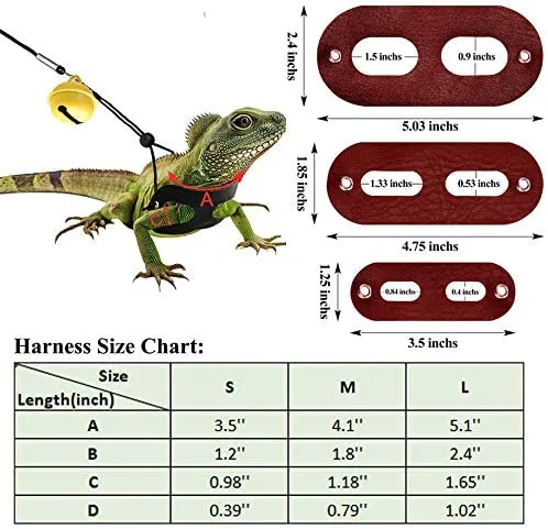 SEAPANHE 3 paquetes de arnés de dragón y correa ajustable (S, M, L) – Correa de piel suave para reptiles, lagarto para anfibios y otros animales pequeños de mascota, rojo