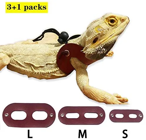 SEAPANHE 3 paquetes de arnés de dragón y correa ajustable (S, M, L) – Correa de piel suave para reptiles, lagarto para anfibios y otros animales pequeños de mascota, rojo