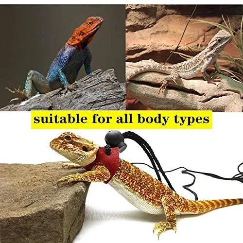 SEAPANHE 3 paquetes de arnés de dragón y correa ajustable (S, M, L) – Correa de piel suave para reptiles, lagarto para anfibios y otros animales pequeños de mascota, rojo