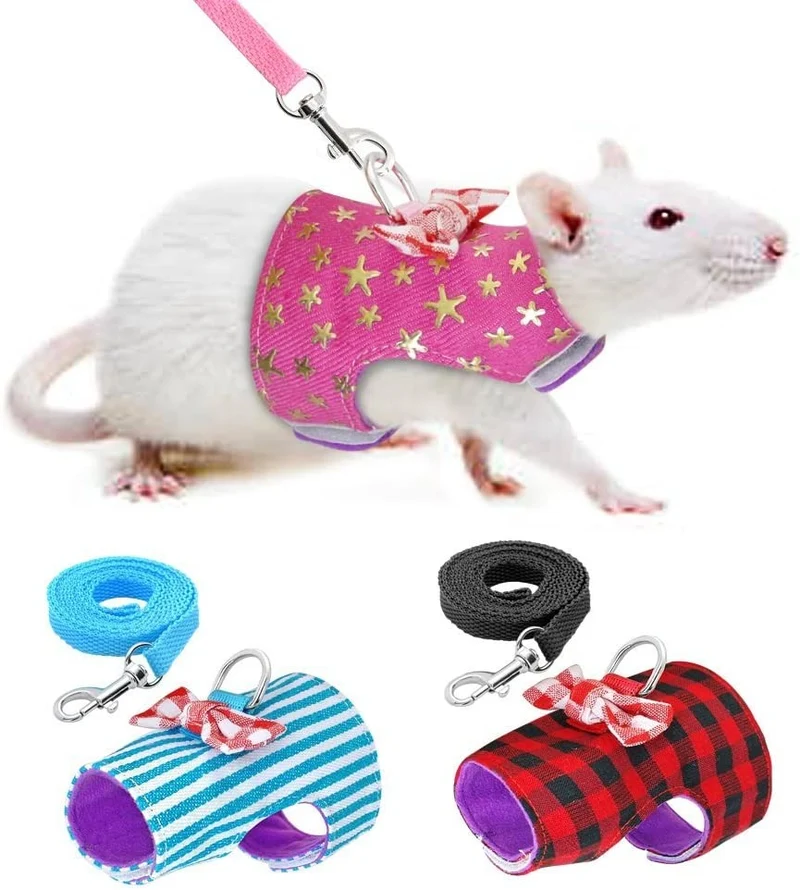 Stock Show - Arnés para caminar al aire libre para mascotas pequeñas y con correa para el pecho con diseño de lazo para decoración de conejo, hurones, conejos, conejos, hámster, cachorros, gatitos, ropa