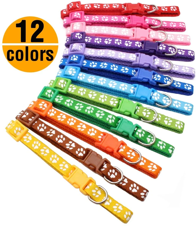 YOY 12 unidades / juego de collares de identificación de cachorros de nailon suave – ajustables reutilizables y lavables, identificación de mascotas para criadores, cuello de 8 a 13 pulgadas
