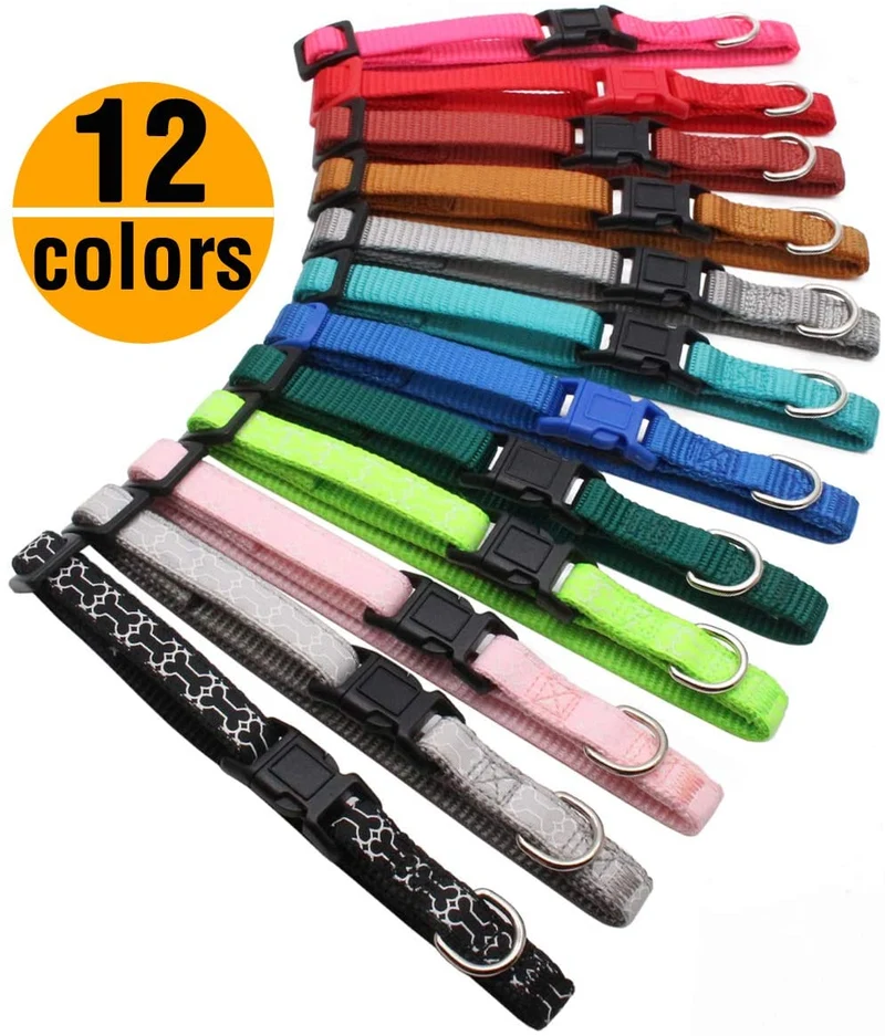 YOY 12 unidades / juego de collares de identificación de cachorros de nailon suave – ajustables reutilizables y lavables, identificación de mascotas para criadores, cuello de 8 a 13 pulgadas