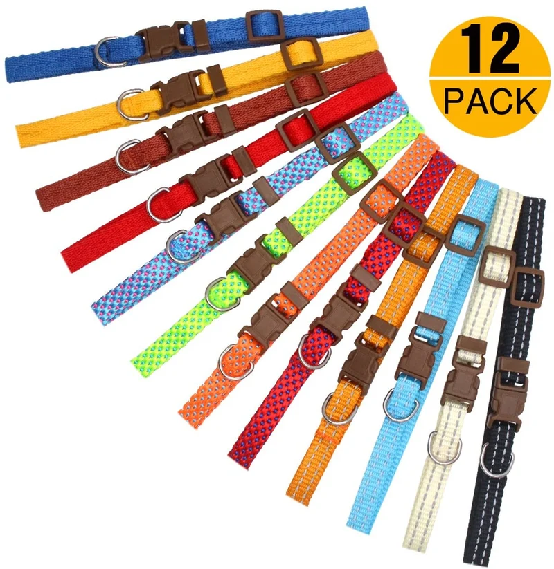 YOY 12 unidades / juego de collares de identificación de cachorros de nailon suave – ajustables reutilizables y lavables, identificación de mascotas para criadores, cuello de 8 a 13 pulgadas
