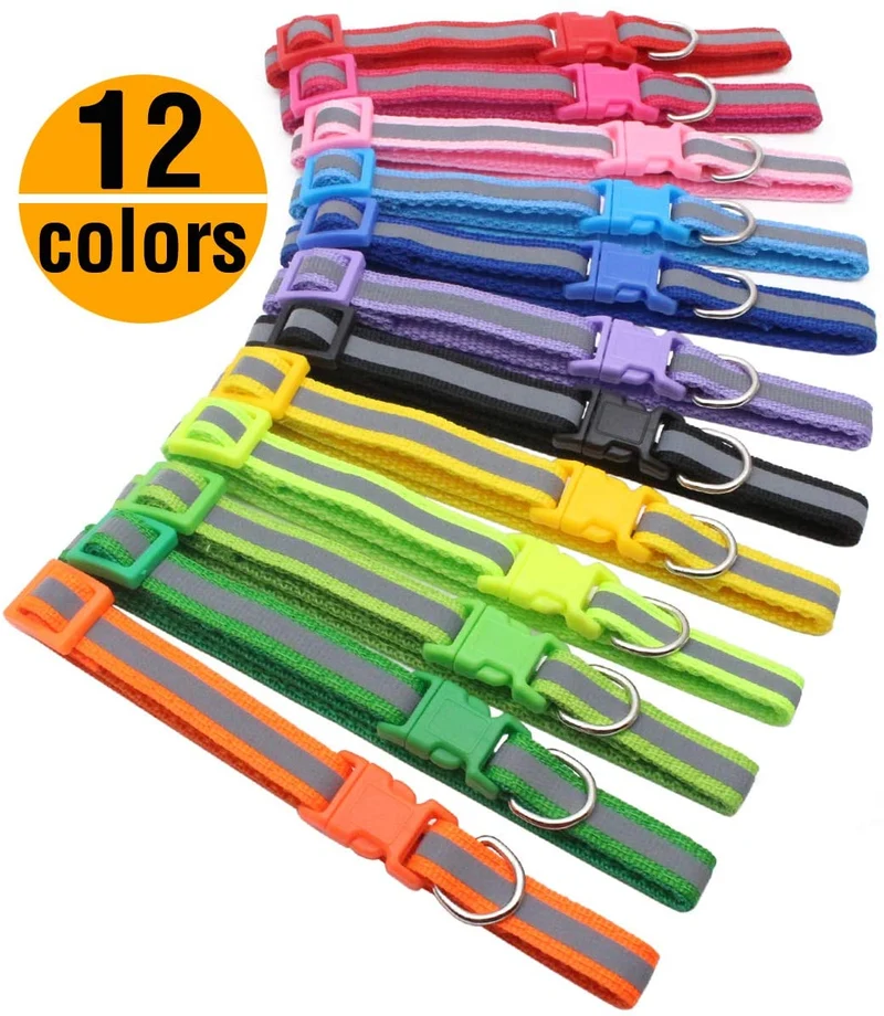 YOY 12 unidades / juego de collares de identificación de cachorros de nailon suave – ajustables reutilizables y lavables, identificación de mascotas para criadores, cuello de 8 a 13 pulgadas
