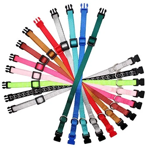 YOY 12 unidades / juego de collares de identificación de cachorros de nailon suave – ajustables reutilizables y lavables, identificación de mascotas para criadores, cuello de 8 a 13 pulgadas
