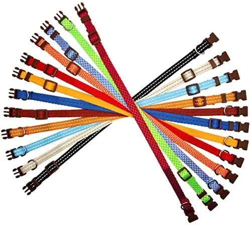 YOY 12 unidades / juego de collares de identificación de cachorros de nailon suave – ajustables reutilizables y lavables, identificación de mascotas para criadores, cuello de 8 a 13 pulgadas