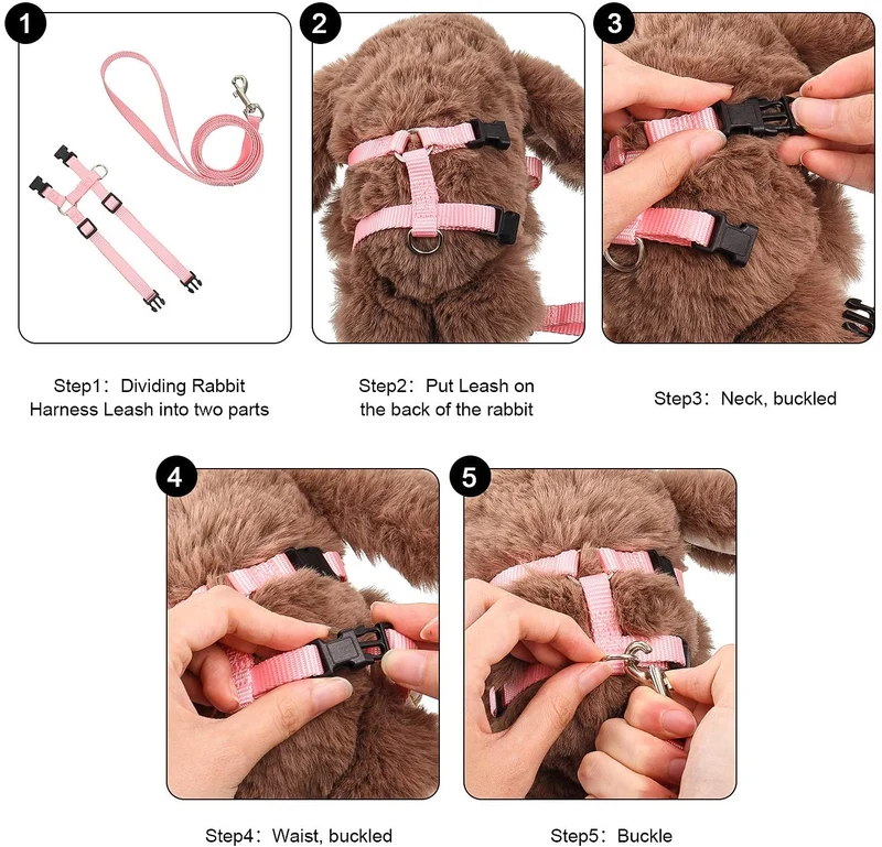 5 Pieces Adjustable Rabbit Harness Leash Bunny Harness Leash, Harness Leash for Pet Safety Walk Running Jogging, Pet Harness Leash for Bunny Cat Puppy Kitten Ferret and Other Small Pet Animals