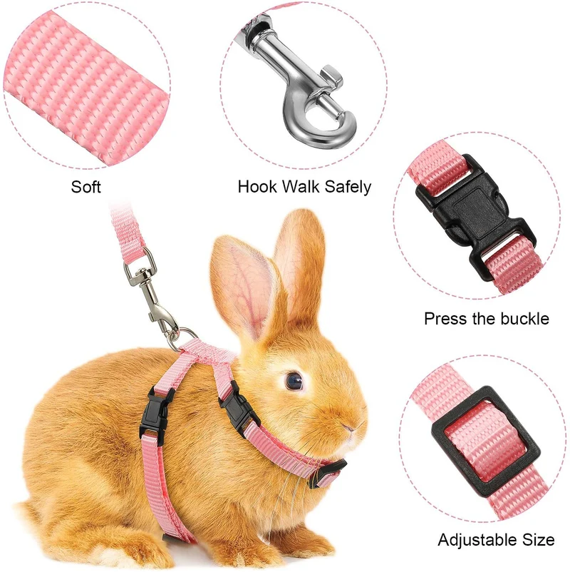 5 Pieces Adjustable Rabbit Harness Leash Bunny Harness Leash, Harness Leash for Pet Safety Walk Running Jogging, Pet Harness Leash for Bunny Cat Puppy Kitten Ferret and Other Small Pet Animals