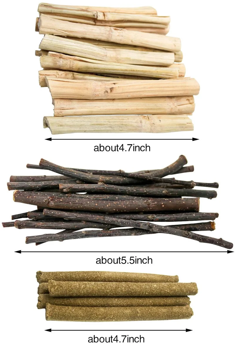 Bac-kitchen 3 Types of Combined Chew Toys Molar Sticks, All Natural Sweet Bamboo Apple Branch Timothy Grass Sticks for Rabbits Chinchilla Hamsters Guinea Pigs Gerbils, Improve Dental Health(Set 2)