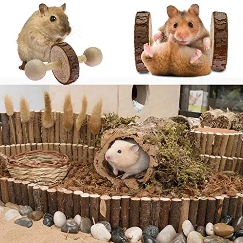 Pikakos Juguetes para masticar hámster, 8/10 piezas, accesorios para jaula de ratas para animales pequeños, cobaya, chinchilla, conejo, juguetes para ocultar y cuidar los dientes