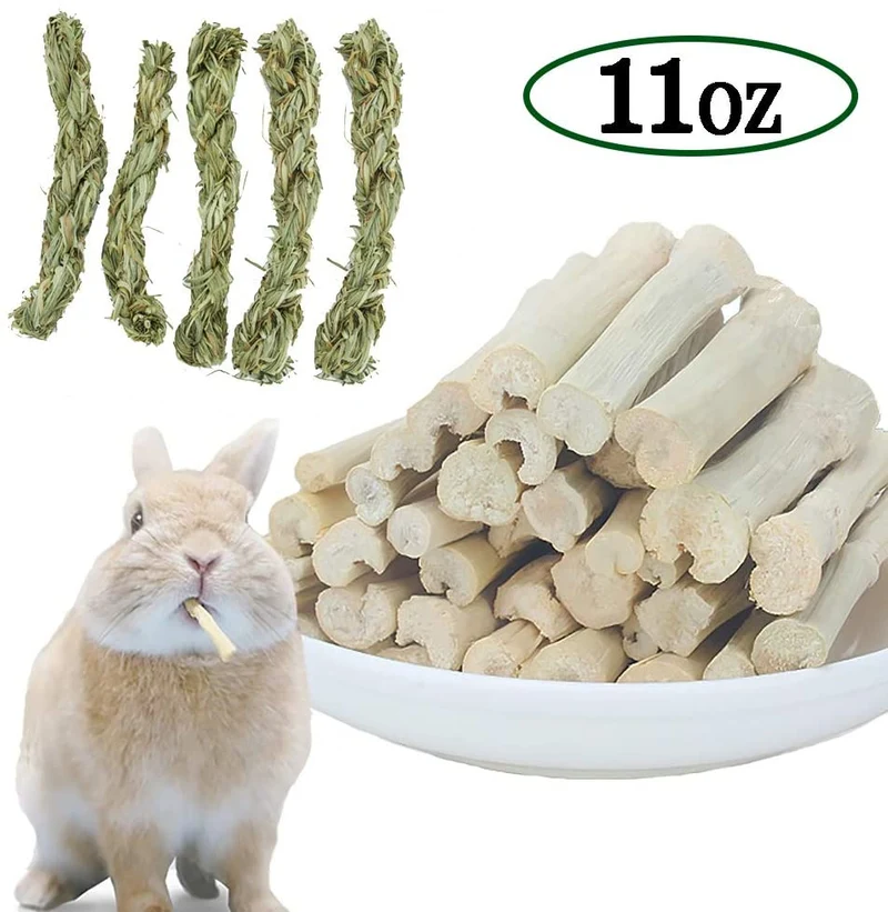 10.58 oz Conejito Dulce Bambú Masticar Palos Timothy Heno Twists Masticar Tratos Naturales para Conejos Gerbils Guinea Pigs Chinchillas Hámsters Ardillas
