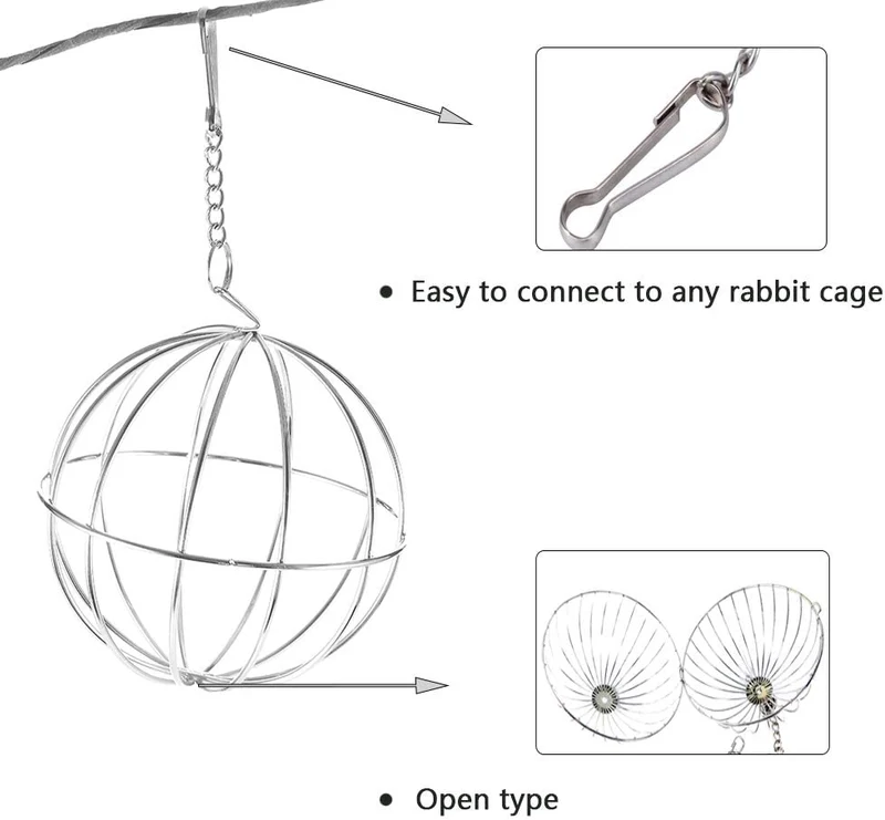 Tfwadmx Rabbit Hay Feeder, Grass Play Hay Ball Chew Toy 2 in 1 Stainless Steel Food and Grass Frame Bowls, Small Animals Hay Manger Dispenser for Hamsters Gerbils Rat Chinchillas Guinea Pigs