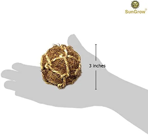 SunGrow Bola de fibra de coco para conejo, mejora la salud dental, juguete de masticar 100% natural, proporciona horas de estimulación – ideal para conejos, chinchilla y gatitos