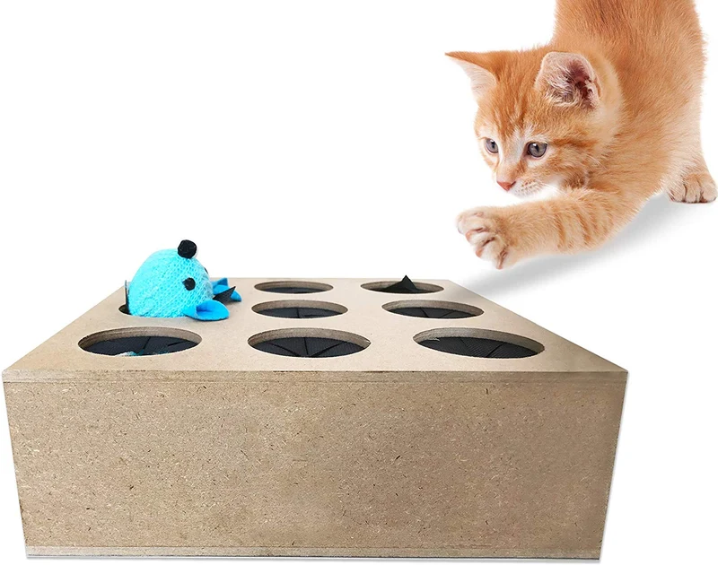 Abrazos Pet Productos Whack un mouse, aprendizaje gato juguete, Marrón