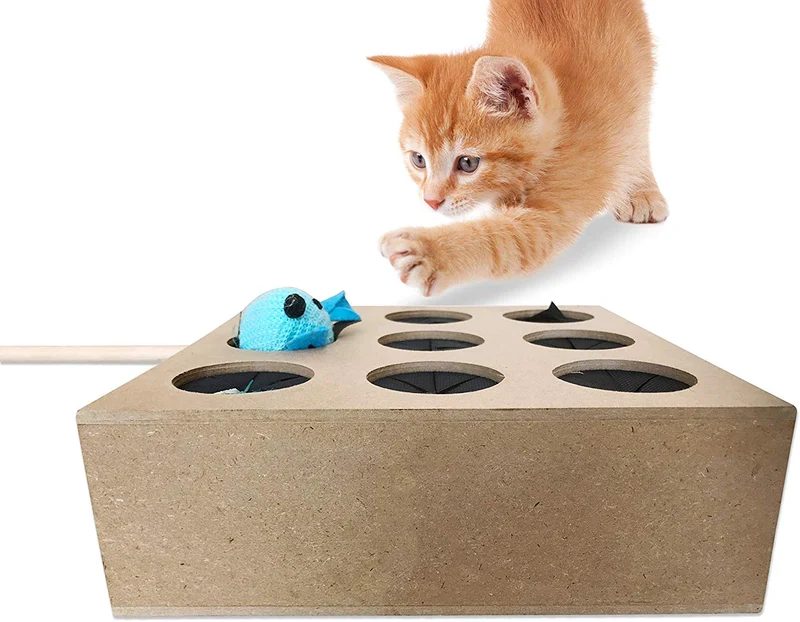 Abrazos Pet Productos Whack un mouse, aprendizaje gato juguete, Marrón