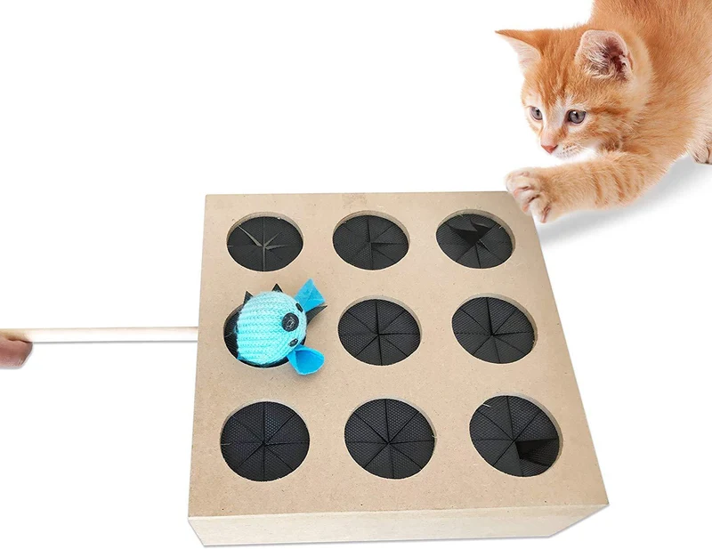 Abrazos Pet Productos Whack un mouse, aprendizaje gato juguete, Marrón