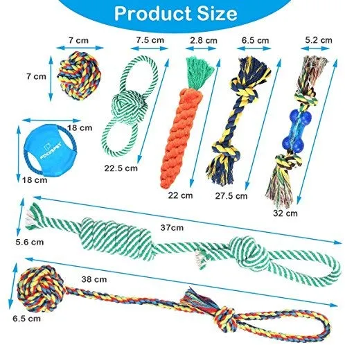 FOCUSPET Dog Chew Toys, Dog Rope Toys Set 10 Pack Dog Chew Toys for Dog Teeth Grinding Cleaning Ball Play IQ Training Interactive Knot Dental Health Chewing Biting Durable Toys