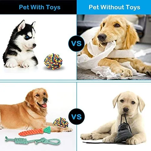 FOCUSPET Dog Chew Toys, Dog Rope Toys Set 10 Pack Dog Chew Toys for Dog Teeth Grinding Cleaning Ball Play IQ Training Interactive Knot Dental Health Chewing Biting Durable Toys