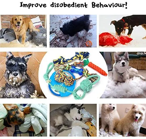 FOCUSPET Dog Chew Toys, Dog Rope Toys Set 10 Pack Dog Chew Toys for Dog Teeth Grinding Cleaning Ball Play IQ Training Interactive Knot Dental Health Chewing Biting Durable Toys