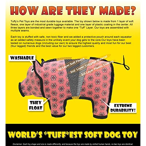 TUFFY - World's Tuffest Soft Dog Toy - Junior 3 Way Tug - Squeakers - Multiple Layers. Made Durable, Strong & Tough. Interactive Play (Tug,Toss & Fetch). Machine Washable & Floats