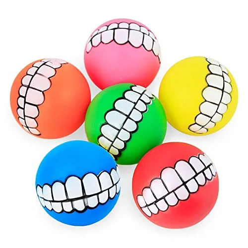 HAWWWY bolas divertidas para perro, bola divertida para perro con diseño de dientes y chirriador, goma termoplastificada no tóxica, juguete para masticar dientes, bola sonriente chirriante, juguetes sonrientes para mascotas, lindos regalos para perros, pa