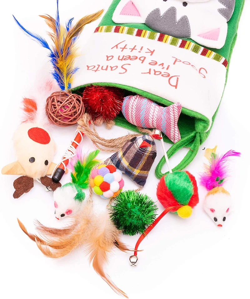 Cat Christmas Stocking Filled with Christmas Cat Toys Gift Set Filled With Quality Interactive Cat Toys Perfect Holiday Gift Set for All Cats Stocking Stuffers Included