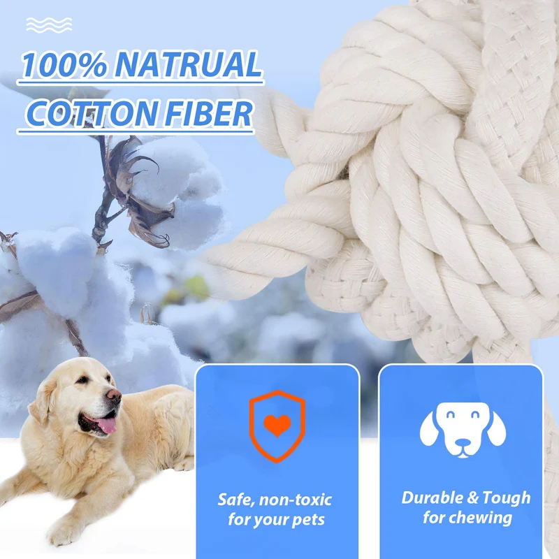 Juguete para perro de cuerda para masticadores agresivos, juguetes interactivos para masticar perros – Cuerda de nudo grueso y bolas de guerra – Algodón natural – Limpieza de dientes de perro – Resistente y duradero – Ideal para entrenamiento de perros