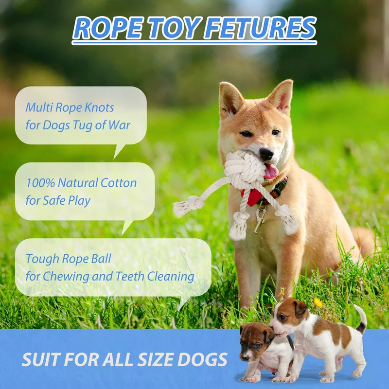 Juguete para perro de cuerda para masticadores agresivos, juguetes interactivos para masticar perros – Cuerda de nudo grueso y bolas de guerra – Algodón natural – Limpieza de dientes de perro – Resistente y duradero – Ideal para entrenamiento de perros