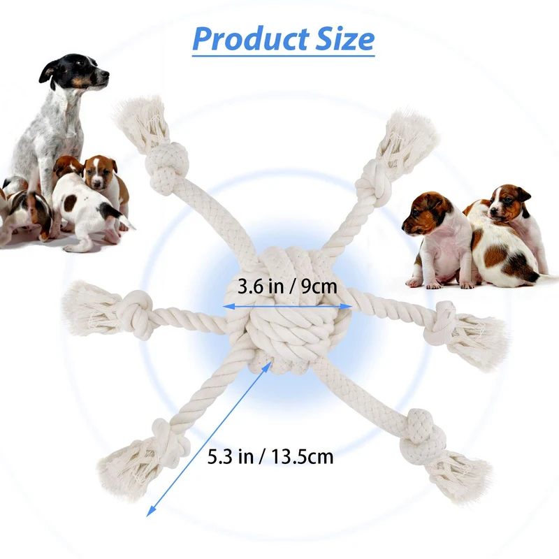 Juguete para perro de cuerda para masticadores agresivos, juguetes interactivos para masticar perros – Cuerda de nudo grueso y bolas de guerra – Algodón natural – Limpieza de dientes de perro – Resistente y duradero – Ideal para entrenamiento de perros