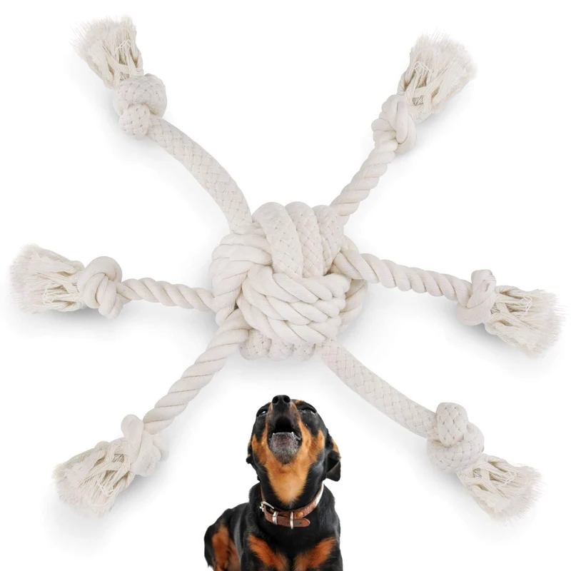 Juguete para perro de cuerda para masticadores agresivos, juguetes interactivos para masticar perros – Cuerda de nudo grueso y bolas de guerra – Algodón natural – Limpieza de dientes de perro – Resistente y duradero – Ideal para entrenamiento de perros