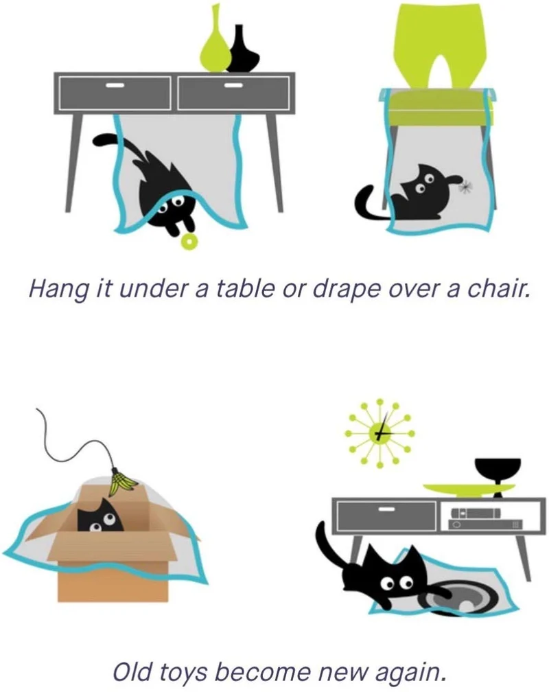 Sheer Fun For Cats, Interactive cat Toy, Made in USA, Stimulate Hunting Instincts for Your cat, Versatile, Quiet, Crinkle Edges, Cats, Kittens, playmat, Bed, Hide and Seek, Blue and White, 32"x18"