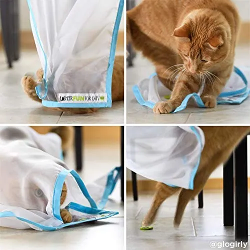 Sheer Fun For Cats, Interactive cat Toy, Made in USA, Stimulate Hunting Instincts for Your cat, Versatile, Quiet, Crinkle Edges, Cats, Kittens, playmat, Bed, Hide and Seek, Blue and White, 32"x18"