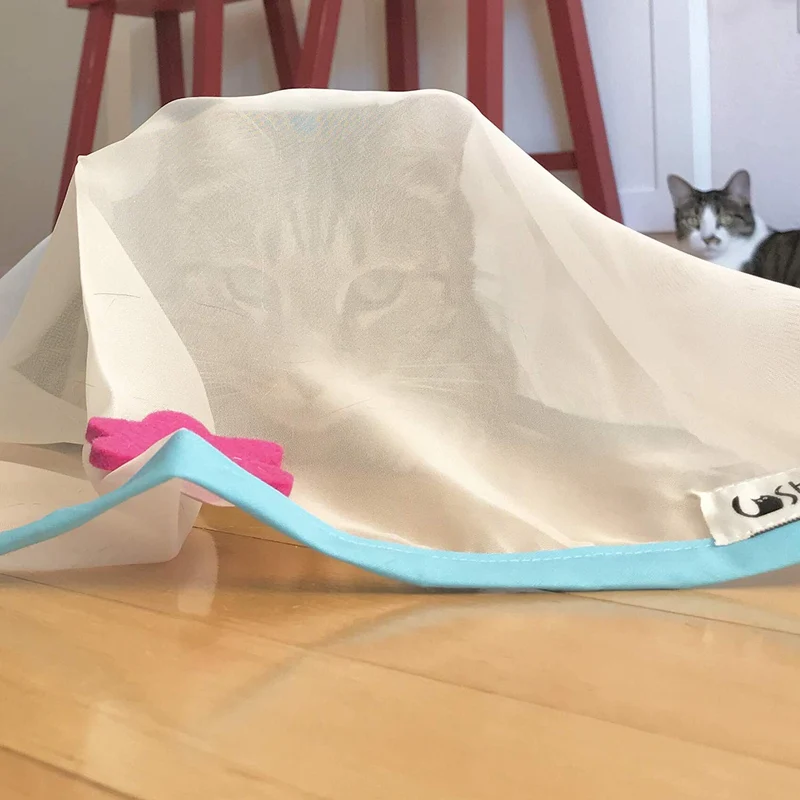 Sheer Fun For Cats, Interactive cat Toy, Made in USA, Stimulate Hunting Instincts for Your cat, Versatile, Quiet, Crinkle Edges, Cats, Kittens, playmat, Bed, Hide and Seek, Blue and White, 32"x18"