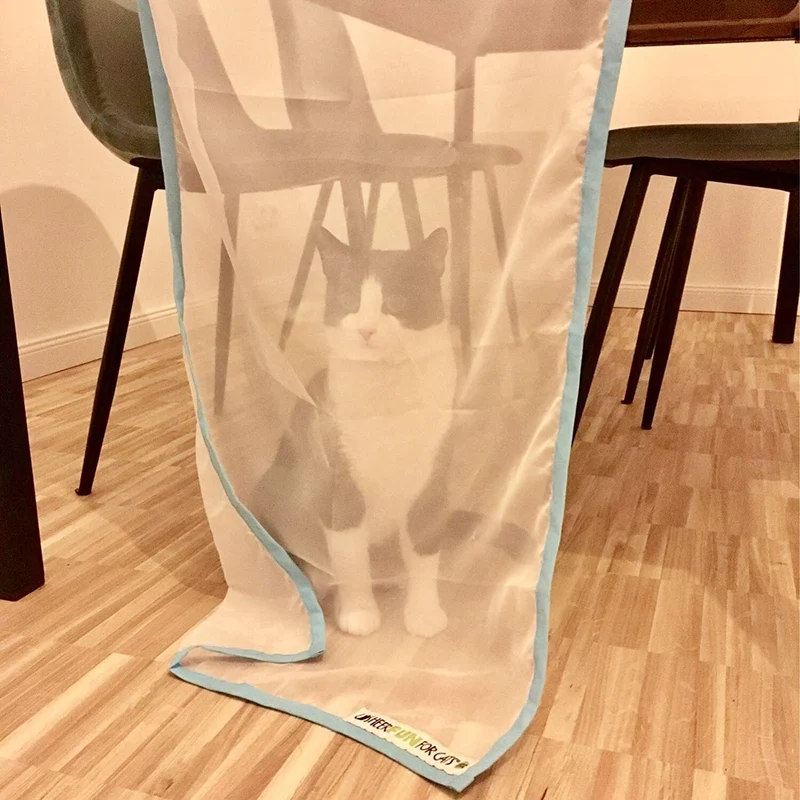 Sheer Fun For Cats, Interactive cat Toy, Made in USA, Stimulate Hunting Instincts for Your cat, Versatile, Quiet, Crinkle Edges, Cats, Kittens, playmat, Bed, Hide and Seek, Blue and White, 32"x18"