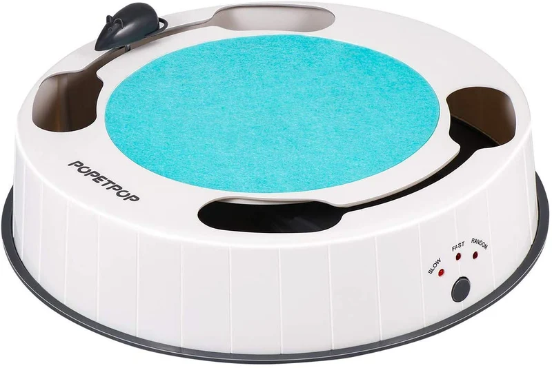 POPETPOP Juguete interactivo para gato con ratón giratorio electrónico y almohadilla para rascar para mascotas, gatos, gatos, juguetes, diversión