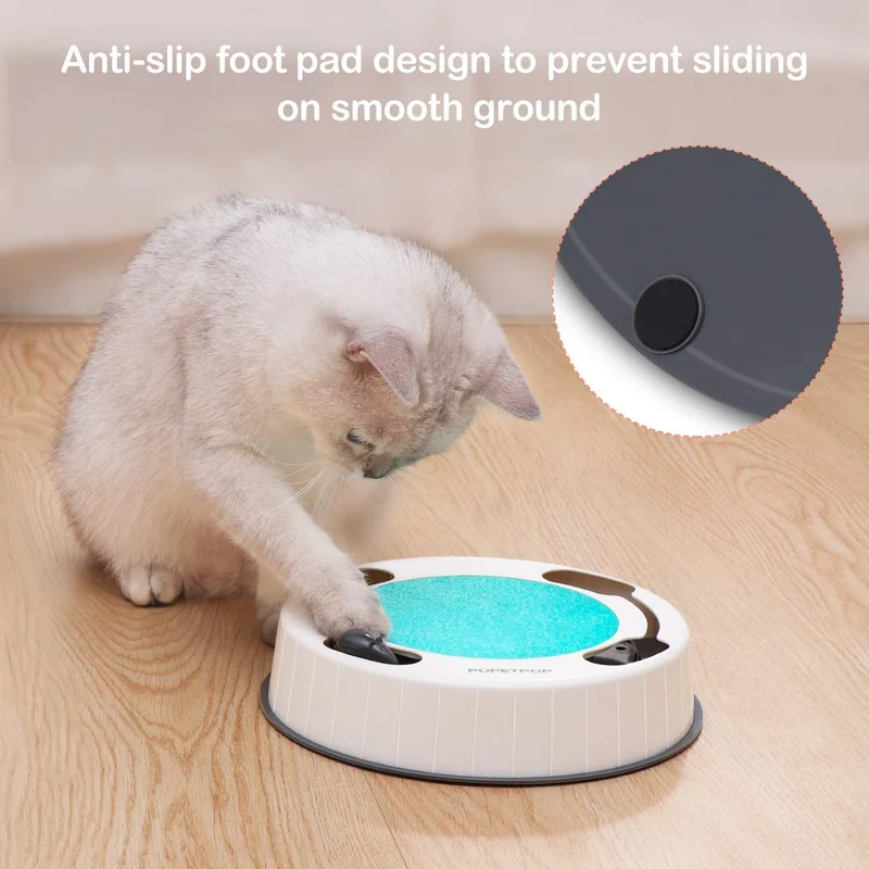 POPETPOP Juguete interactivo para gato con ratón giratorio electrónico y almohadilla para rascar para mascotas, gatos, gatos, juguetes, diversión
