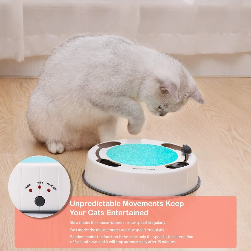 POPETPOP Juguete interactivo para gato con ratón giratorio electrónico y almohadilla para rascar para mascotas, gatos, gatos, juguetes, diversión