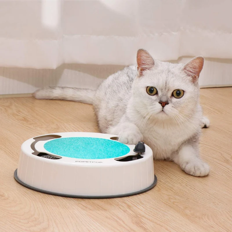 POPETPOP Juguete interactivo para gato con ratón giratorio electrónico y almohadilla para rascar para mascotas, gatos, gatos, juguetes, diversión
