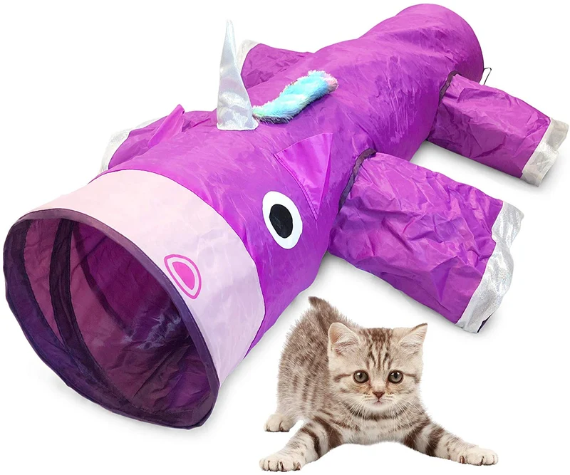 Pet Craft Supply Magic Mewnicorn - Túnel para gato con cuerda de plumas arrugadas para gatos, conejos, gatitos y perros para pasear y cazar