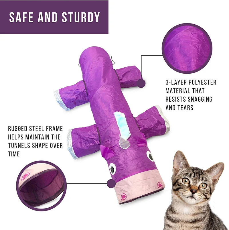 Pet Craft Supply Magic Mewnicorn - Túnel para gato con cuerda de plumas arrugadas para gatos, conejos, gatitos y perros para pasear y cazar