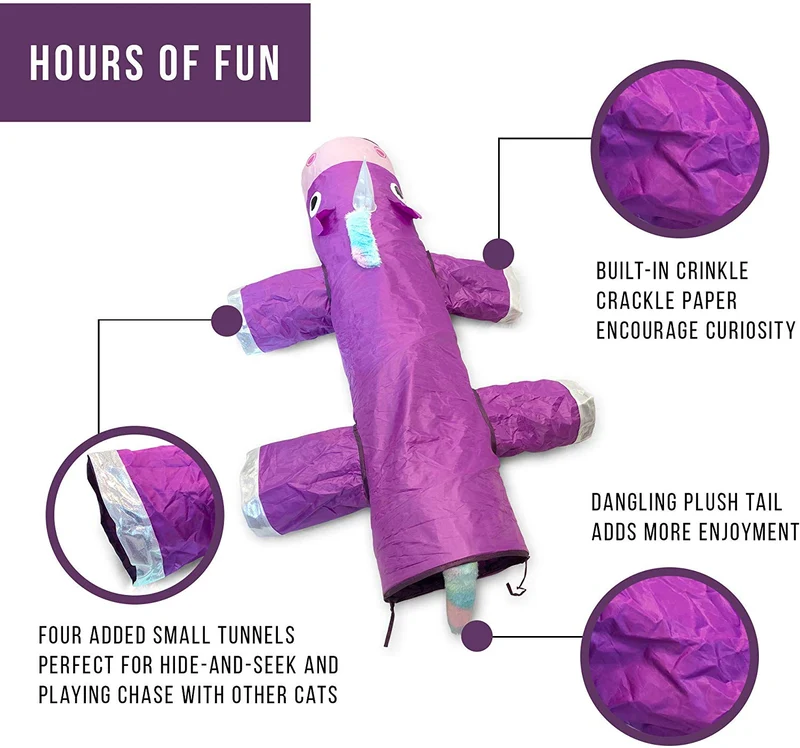 Pet Craft Supply Magic Mewnicorn - Túnel para gato con cuerda de plumas arrugadas para gatos, conejos, gatitos y perros para pasear y cazar