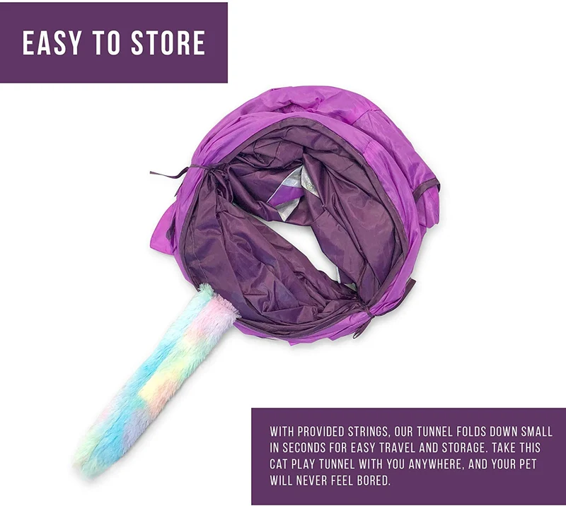 Pet Craft Supply Magic Mewnicorn - Túnel para gato con cuerda de plumas arrugadas para gatos, conejos, gatitos y perros para pasear y cazar