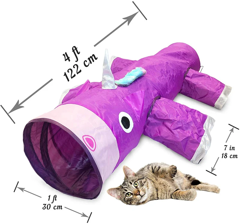 Pet Craft Supply Magic Mewnicorn - Túnel para gato con cuerda de plumas arrugadas para gatos, conejos, gatitos y perros para pasear y cazar
